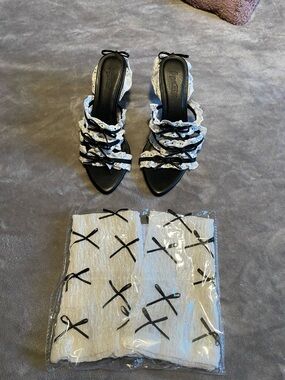 Sugar Thrillz Black and White Ruffle Bow Heels